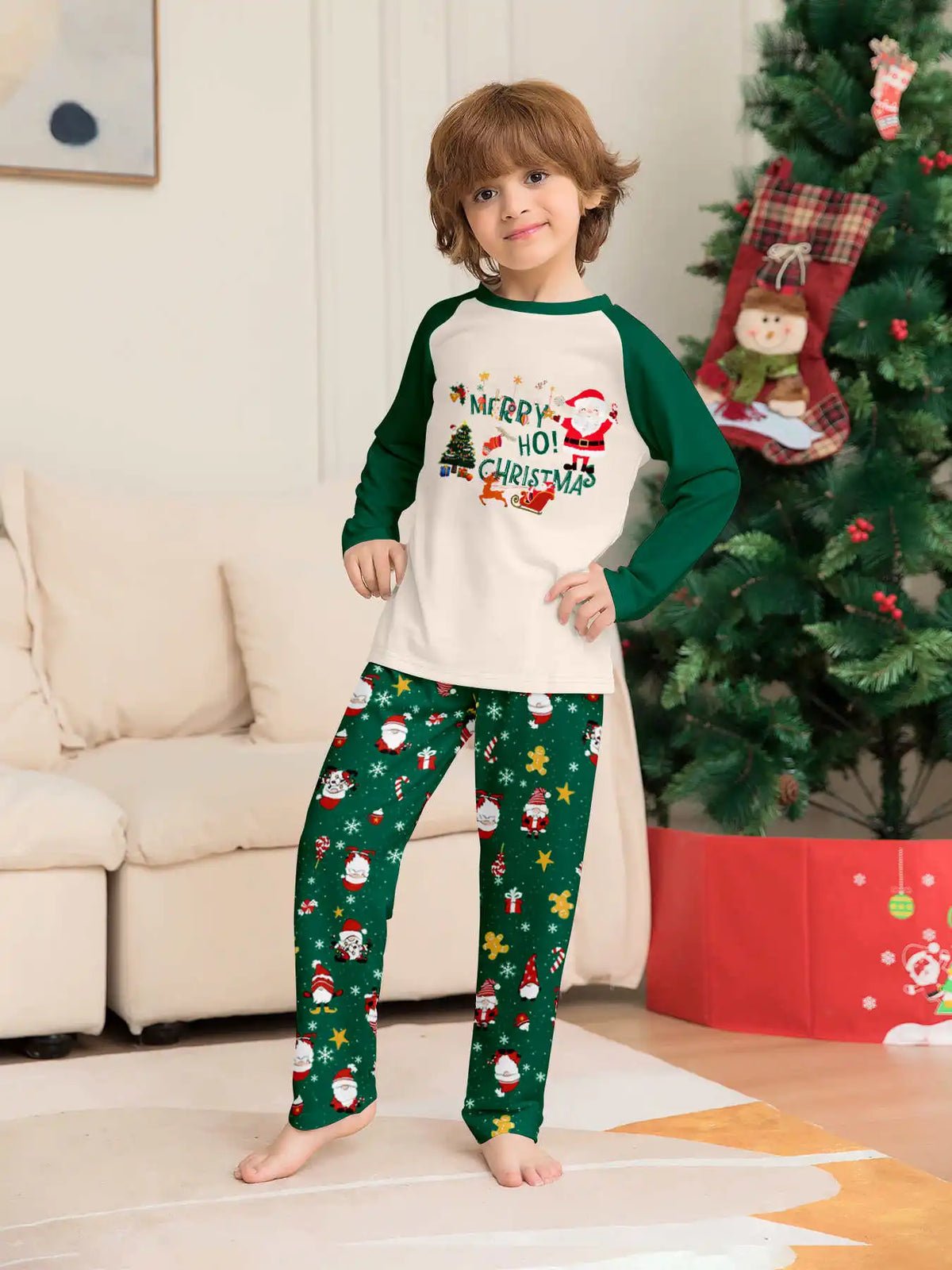 Christmas Family Matching Pajamas, Green Pattern Set for Mom, Dad & Kids