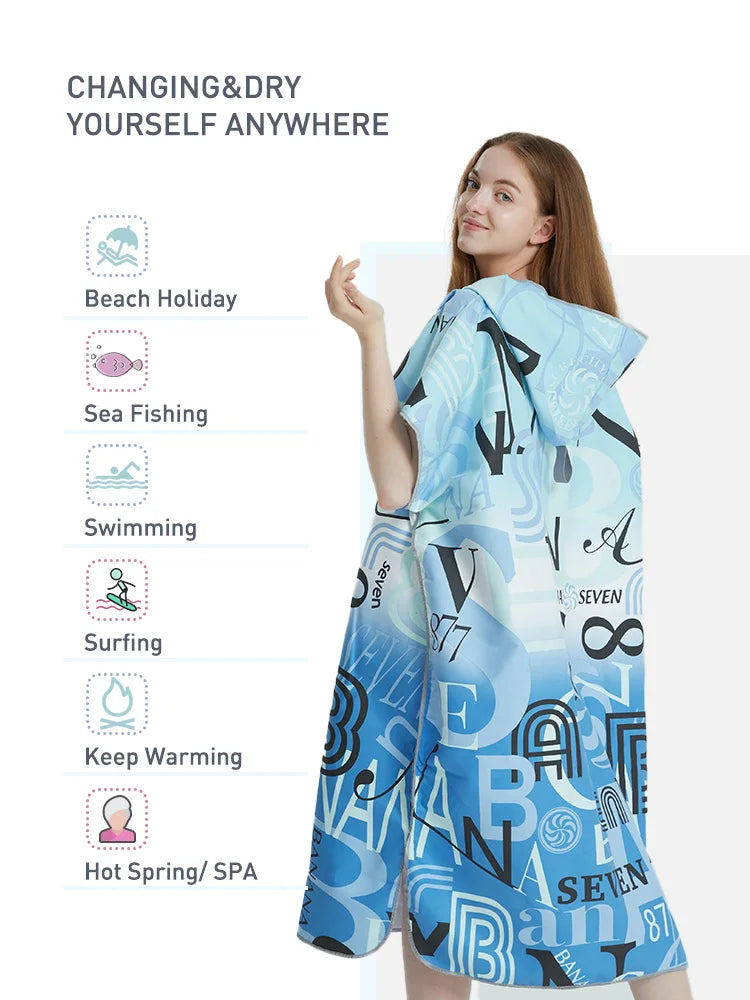 Microfiber Beach Poncho Towel – Quick-Dry Surf Changing Robe for Adults
