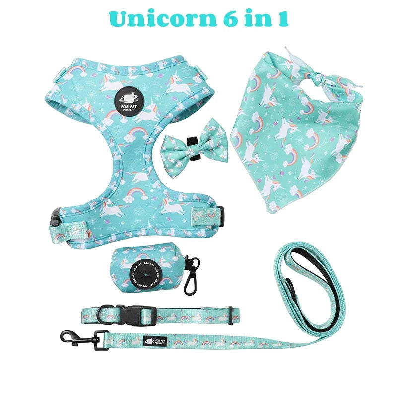 Personalized Dog Harness Suit Set — Vest, Collar, Leash, Scarf & More