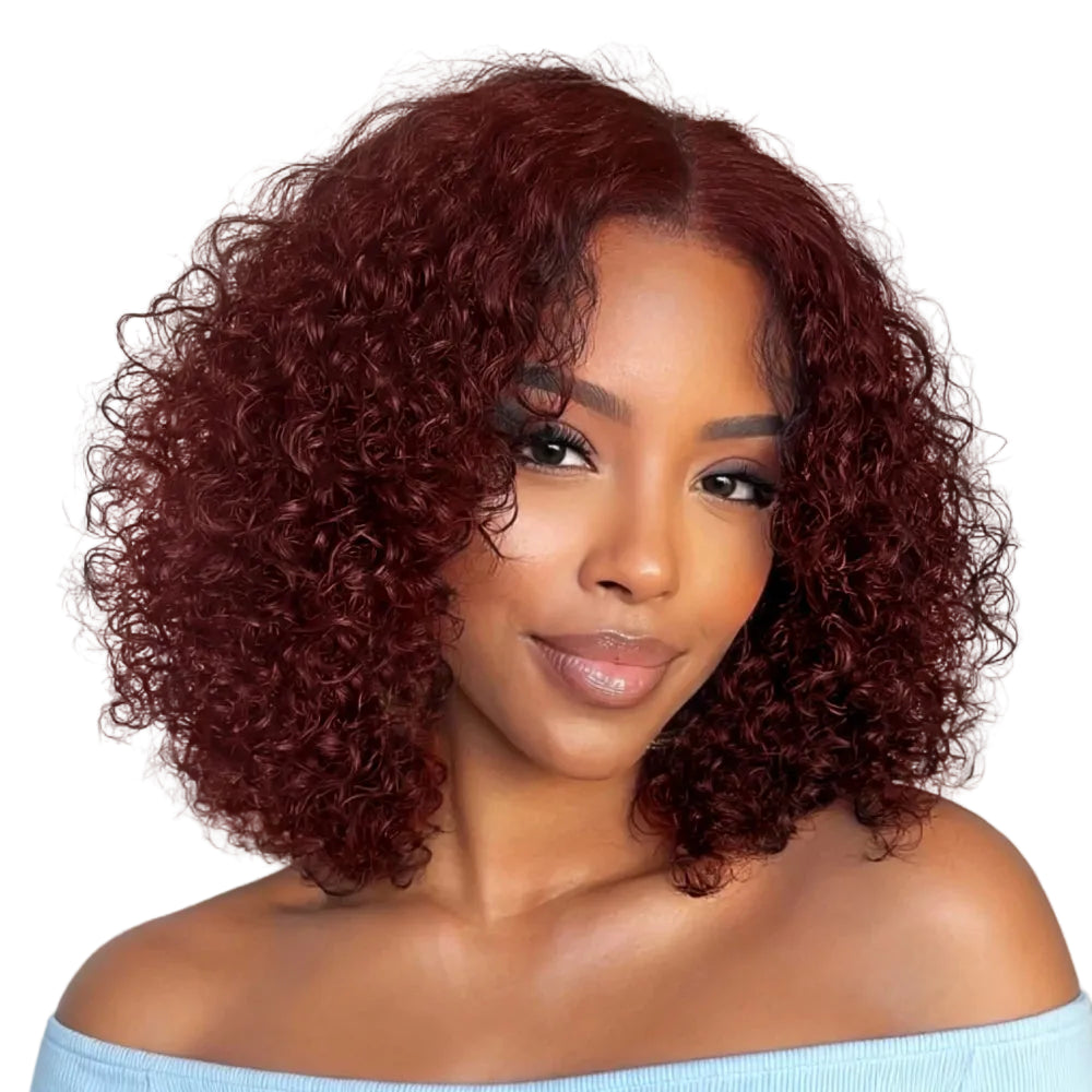 Reddish Brown Jerry Curly Wig – 7x5 No-Slip Lace, Glueless, Pre-Cut & Pre-Bleached