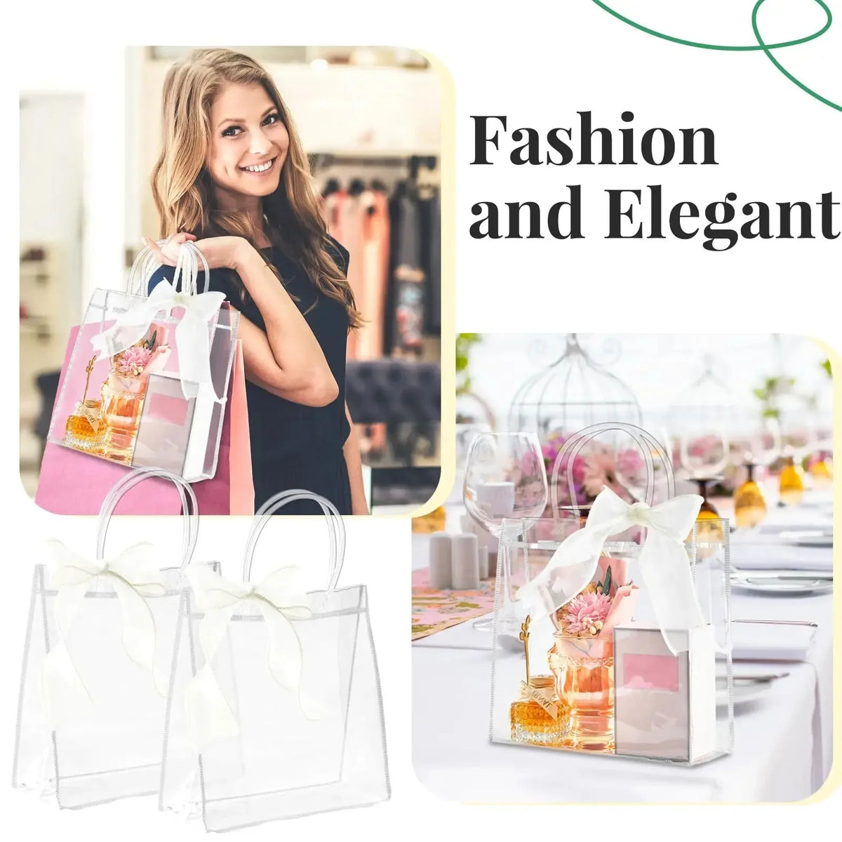 Transparent PVC Gift Tote Bags with Handle — Clear Plastic Packaging Bags