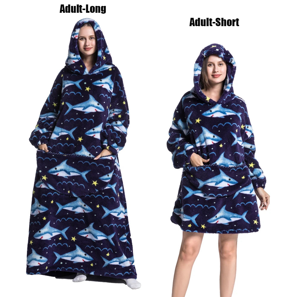 Cartoon Plush Wearable Blanket Hoodie for Adults