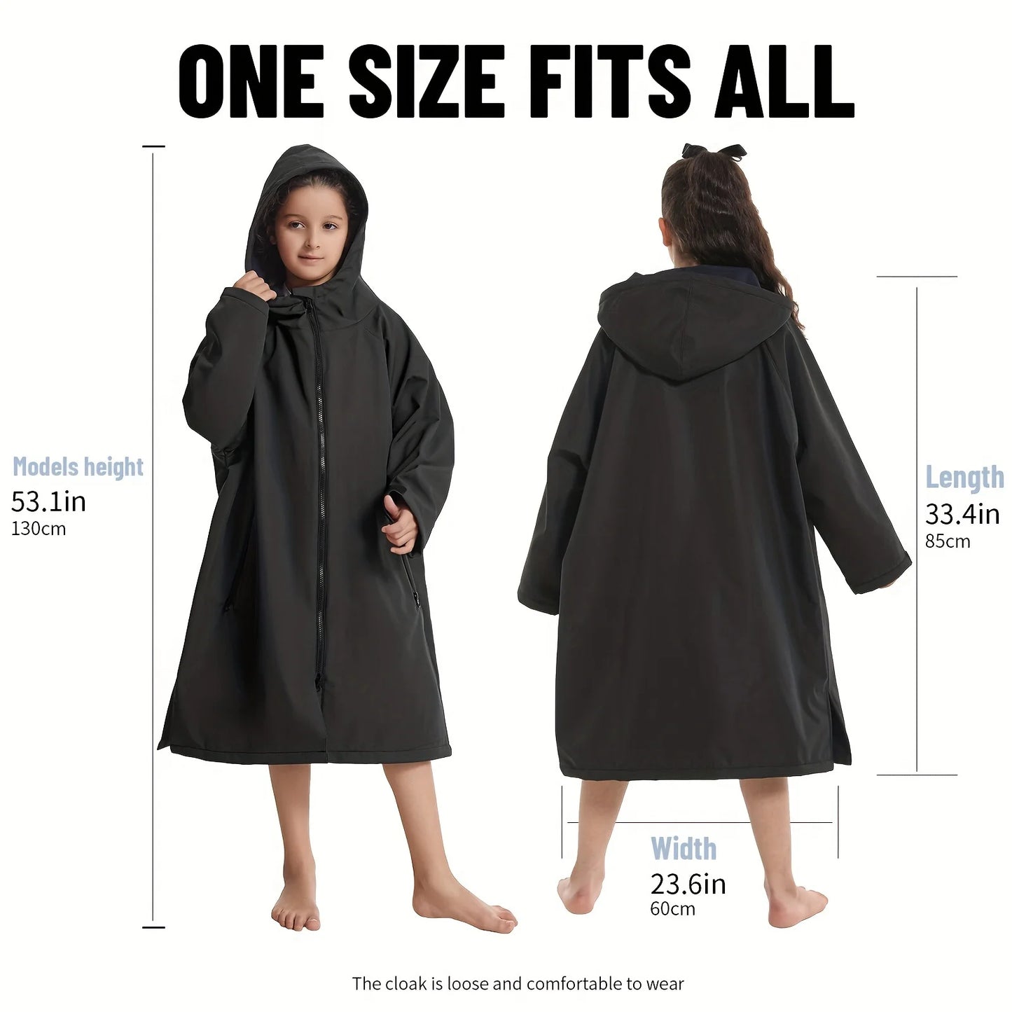Long Sleeve Waterproof Surf Poncho – Hooded Windproof Changing Robe