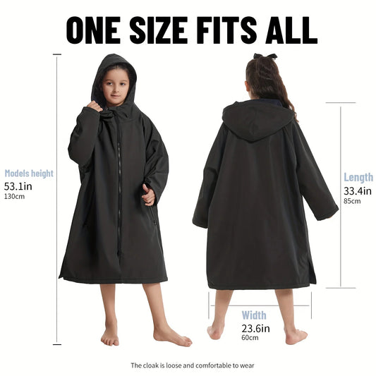 Langärmliger wasserdichter Surf-Poncho – Kapuzen-Umkleidemantel, winddicht