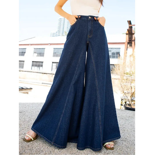 Women's Wide Leg Denim Jeans — Low Waist Washed Street Style