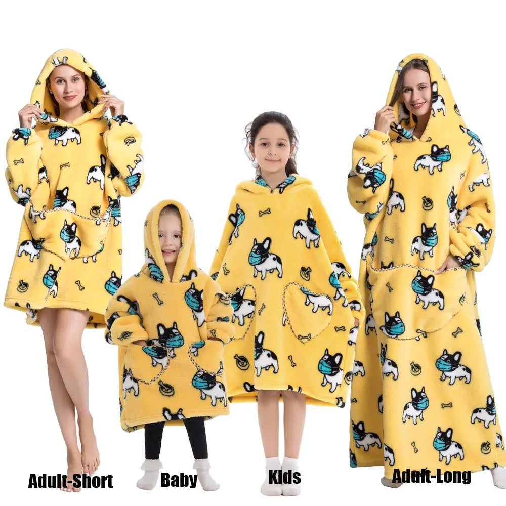 Oversized Cartoon Fleece Hoodie Blanket