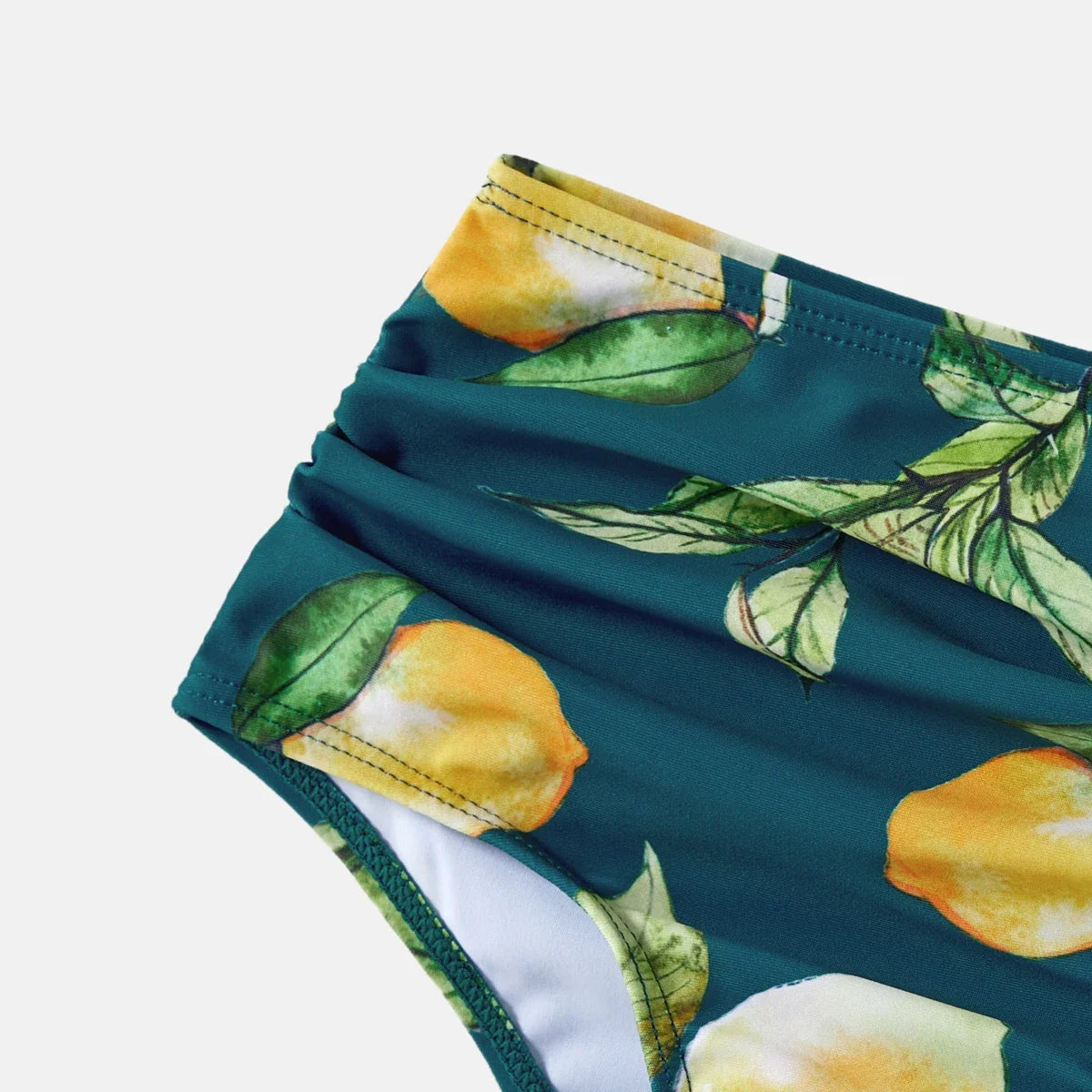 Family Matching Lemon Print Halter Swimsuit Set — Two-Piece & Swim Trunks