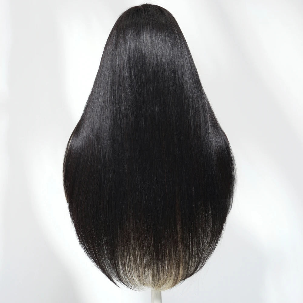 Black With Blonde Underlayer Layered Cut Straight Human Hair Wig | 7x5 Glueless Lace Wig 150% Density