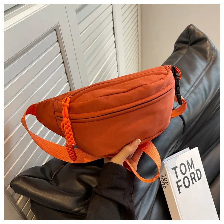 Fashion Nylon Crossbody Bags for Women Chest Bags Sling Waist Pack Canvas Waist Bag Casual Fanny Packs Sport Half Moon Belt Bag