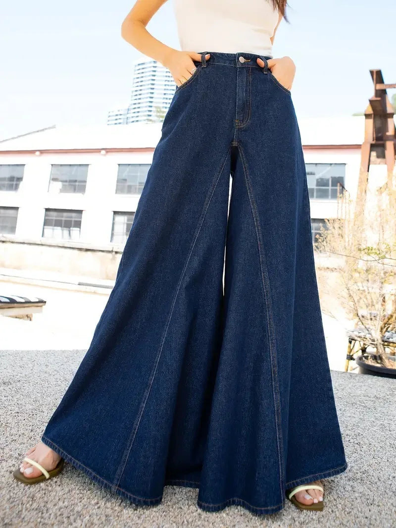 Women's Wide Leg Denim Jeans — Low Waist Washed Street Style