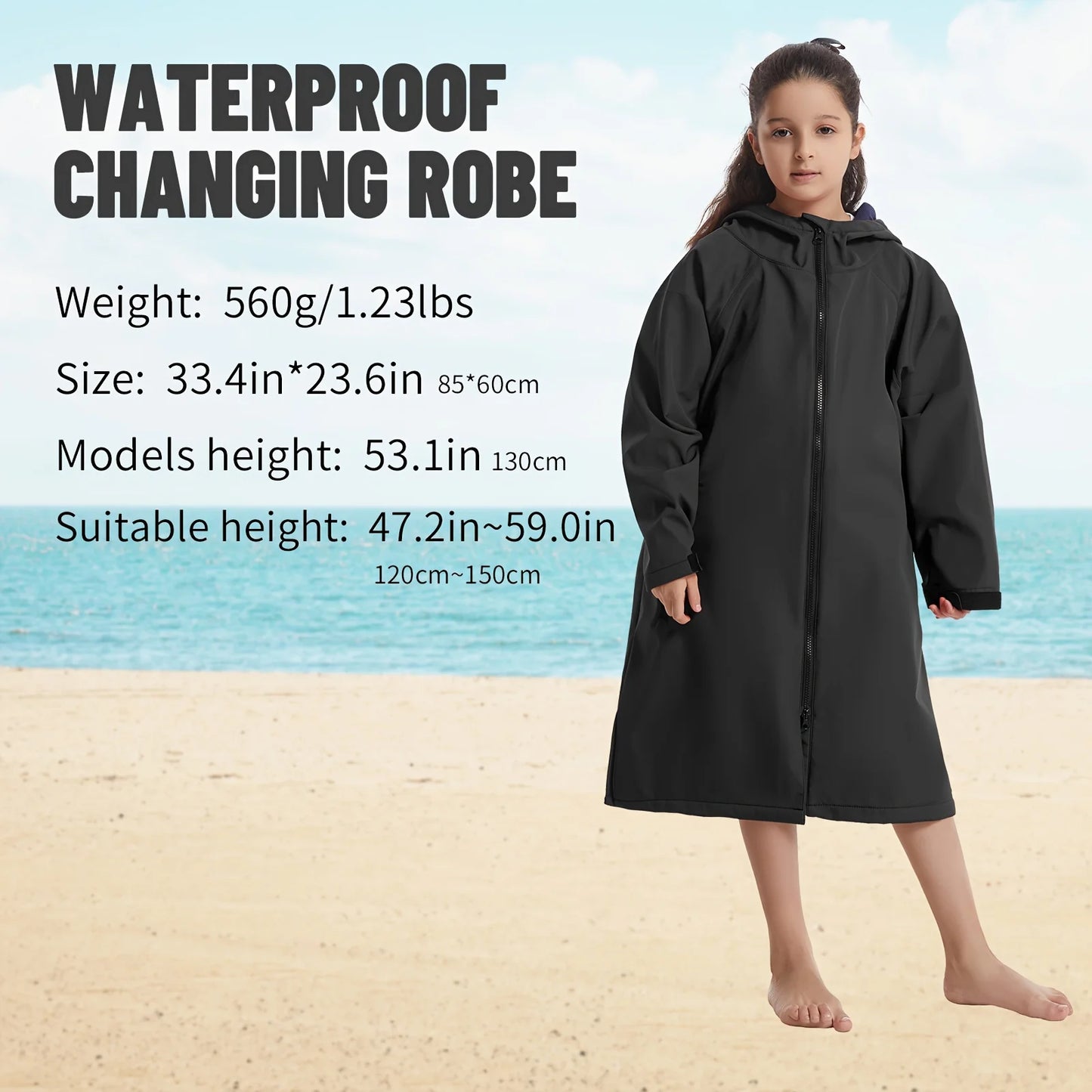 Long Sleeve Waterproof Surf Poncho – Hooded Windproof Changing Robe