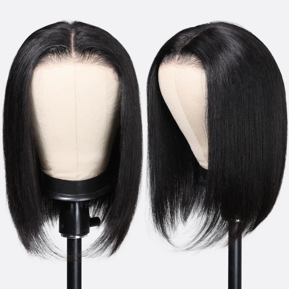 Hair Blunt Cut Bob Wigs Human Hair 7x5 Lace Glueless Short Straight Bob Wigs Yaki Straight Bob Wigs