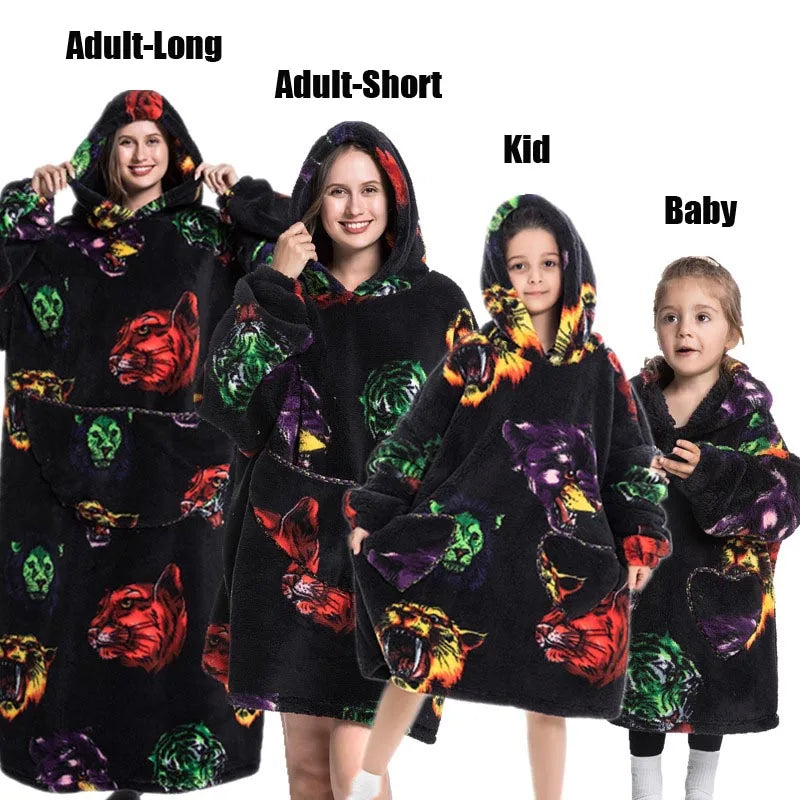 Oversized Cartoon Fleece Hoodie Blanket