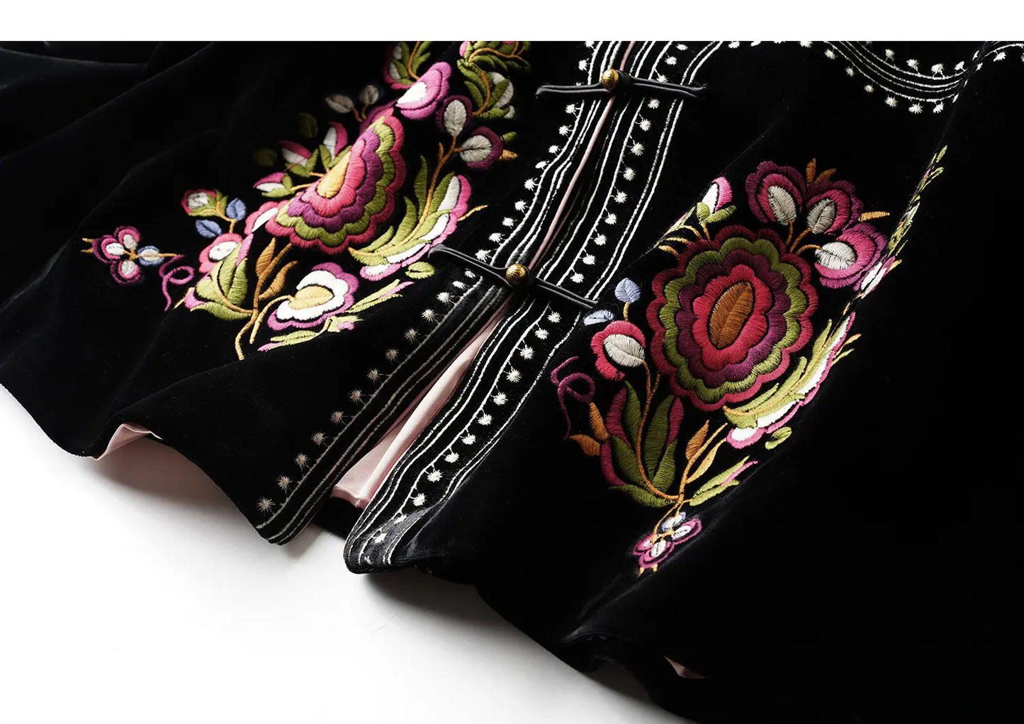 Women's Black Embroidered Velvet Jacket — Chinese Floral Style