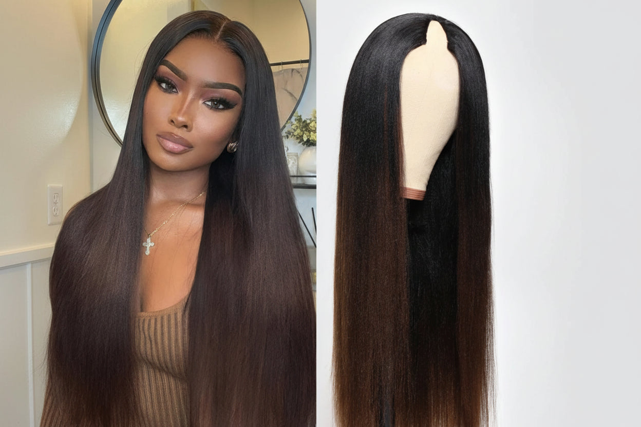 Yaki Straight V Part Wig 100% Human Hair — Minimal Leave Out | 150% Density