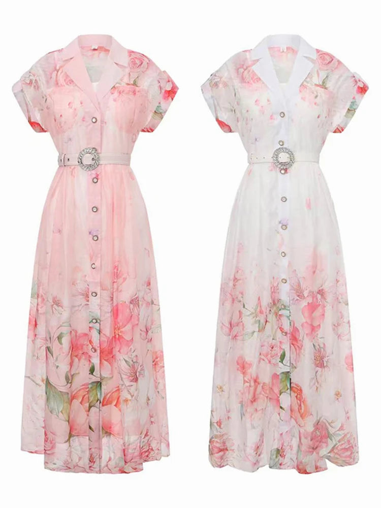 Women's French Countryside Chiffon Printed Dress — Raglan Sleeve A-Line