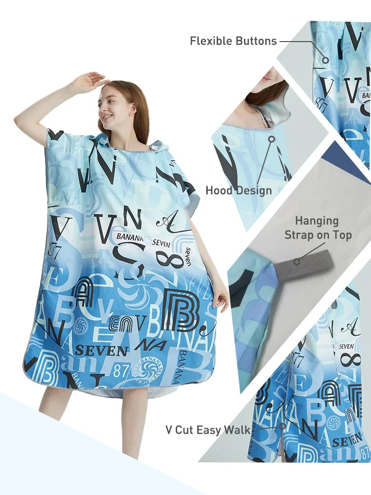 Microfiber Beach Poncho Towel – Quick-Dry Surf Changing Robe for Adults