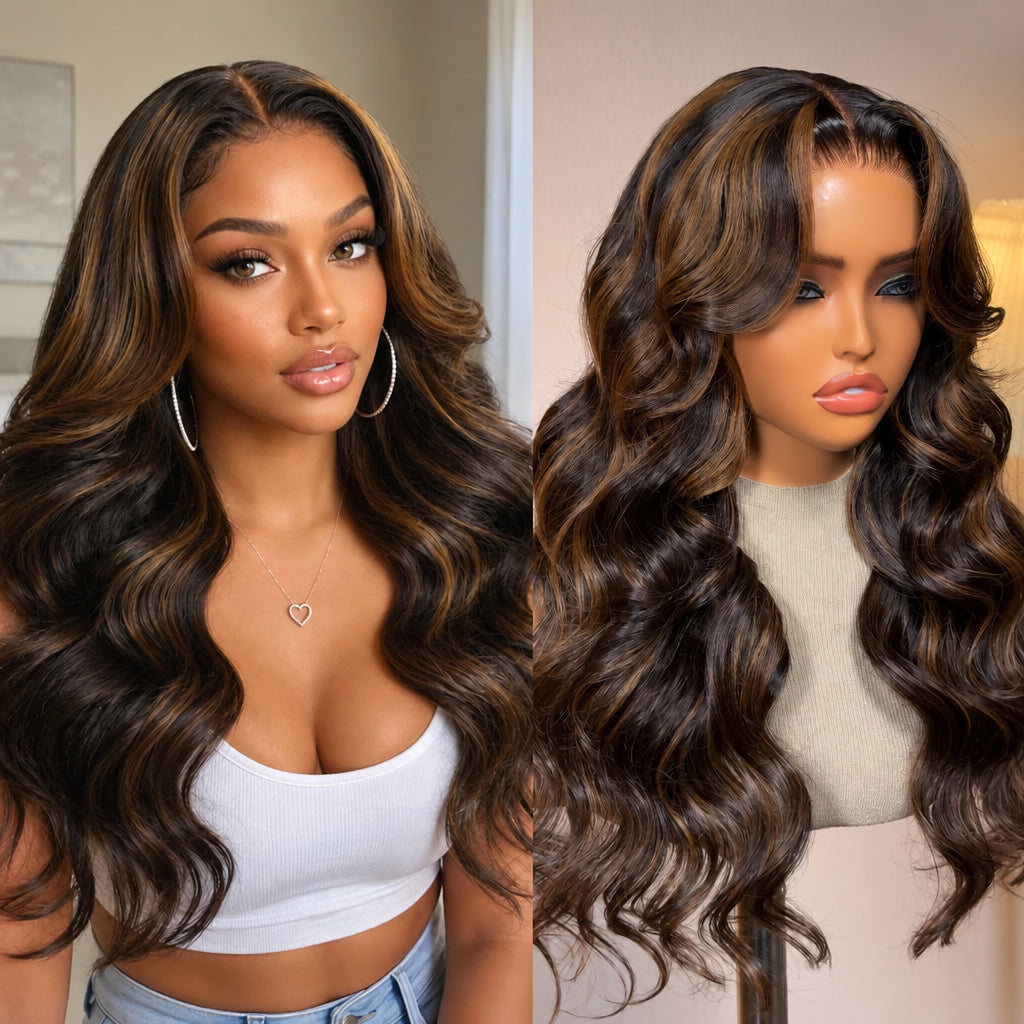 Golden Brown Highlights Body Wave 7x5 Glueless Lace Wig