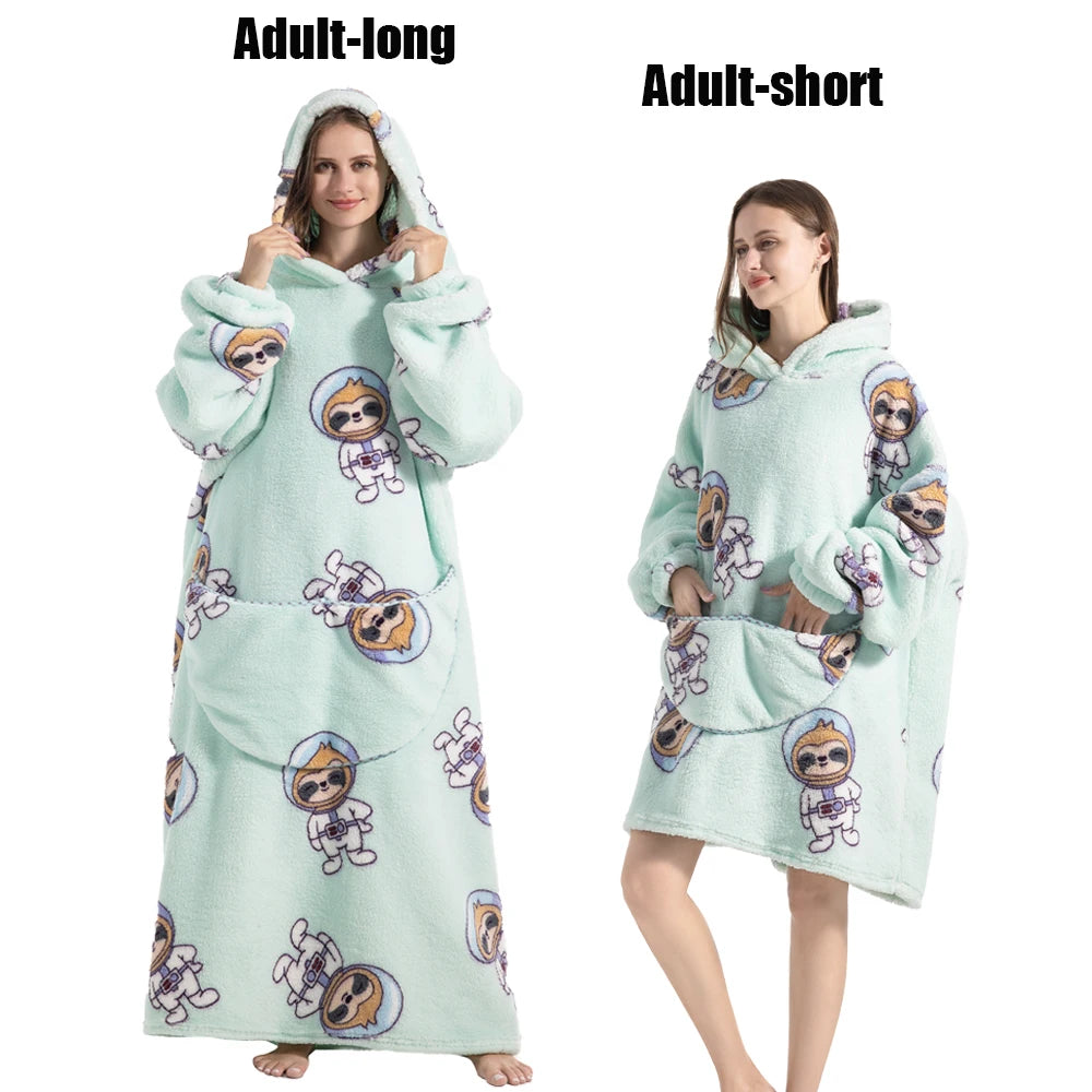 Cartoon Plush Wearable Blanket Hoodie for Adults