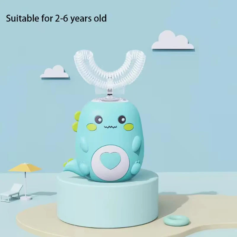 Kids Cartoon U-Shaped Sonic Electric Toothbrush — 360° Automatic Silicone, Rechargeable