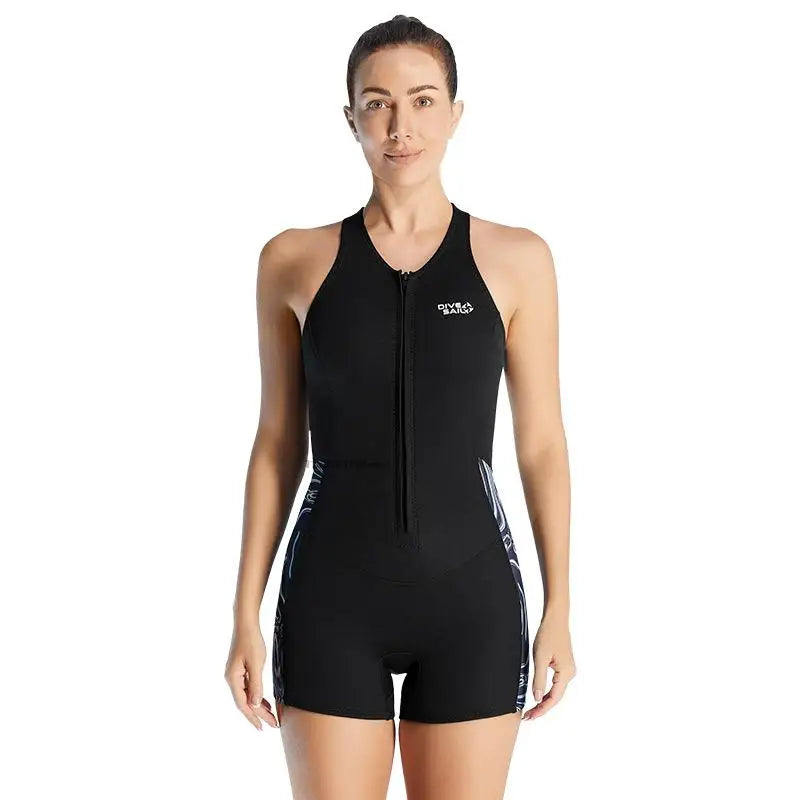 Women's 2mm Neoprene Wetsuit — Sleeveless Front Zip for Surfing & Swimming
