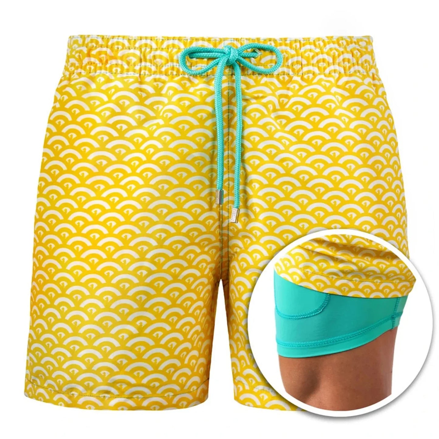 Men's Tropical Print Beach Shorts with Lining — Casual Summer Swim Trunks