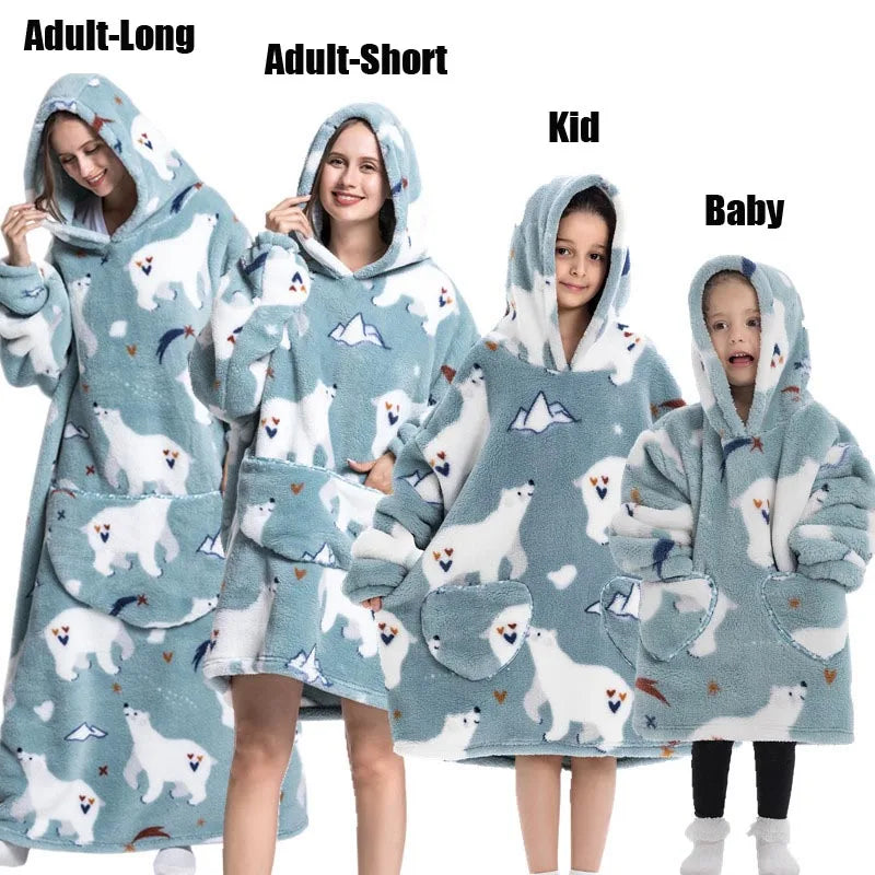 Oversized Cartoon Fleece Hoodie Blanket