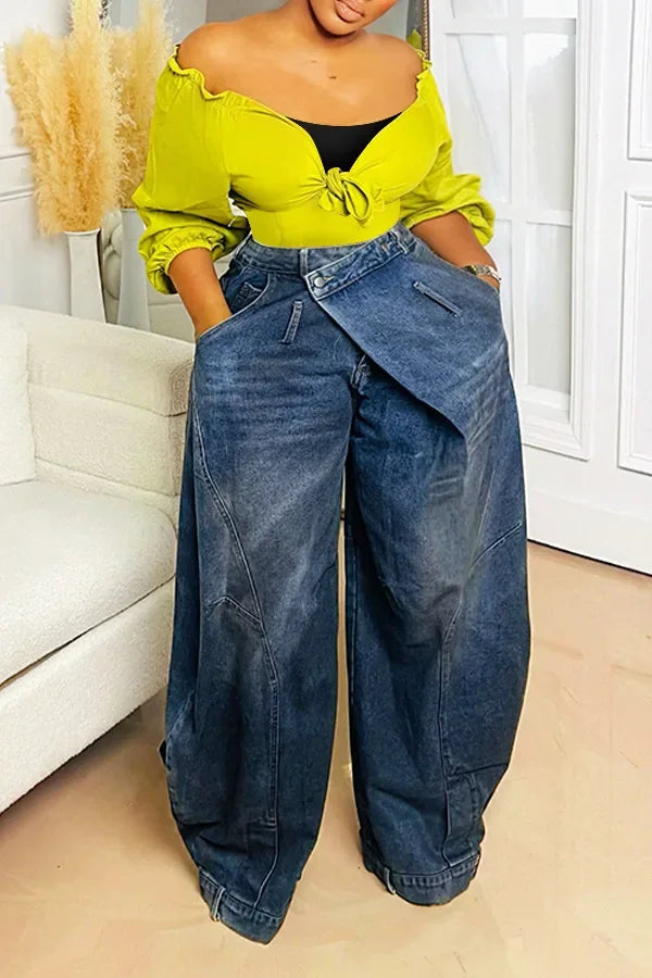 Women's Vintage Wide Leg Denim Jeans — Punk Streetwear Distressed