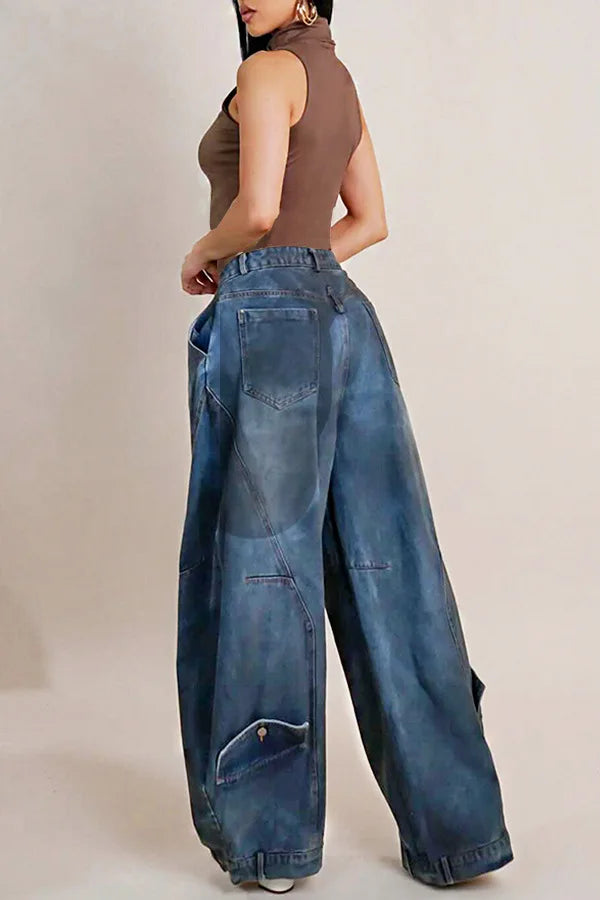Women's Vintage Wide Leg Denim Jeans — Punk Streetwear Distressed