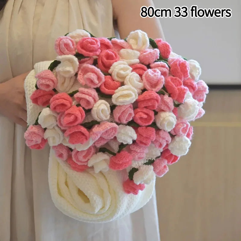Crochet Flower Bouquet Blanket — Handmade Knit Floral Throw