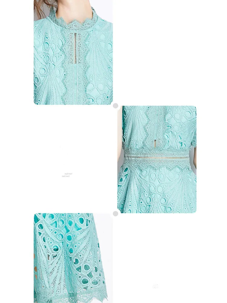 Women's Vintage High-End Lace Hollow-Out Long Dress — Slim Elegant Summer Gown