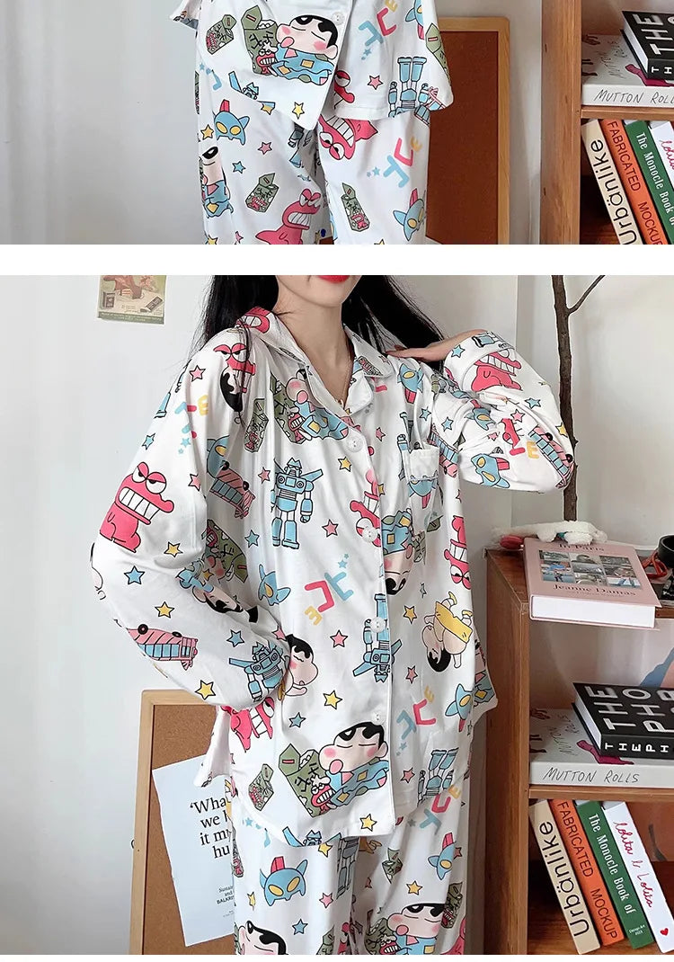 Cute Crayon Shin-Chan Pajamas Two-Piece Set — Women's Cartoon Loungewear
