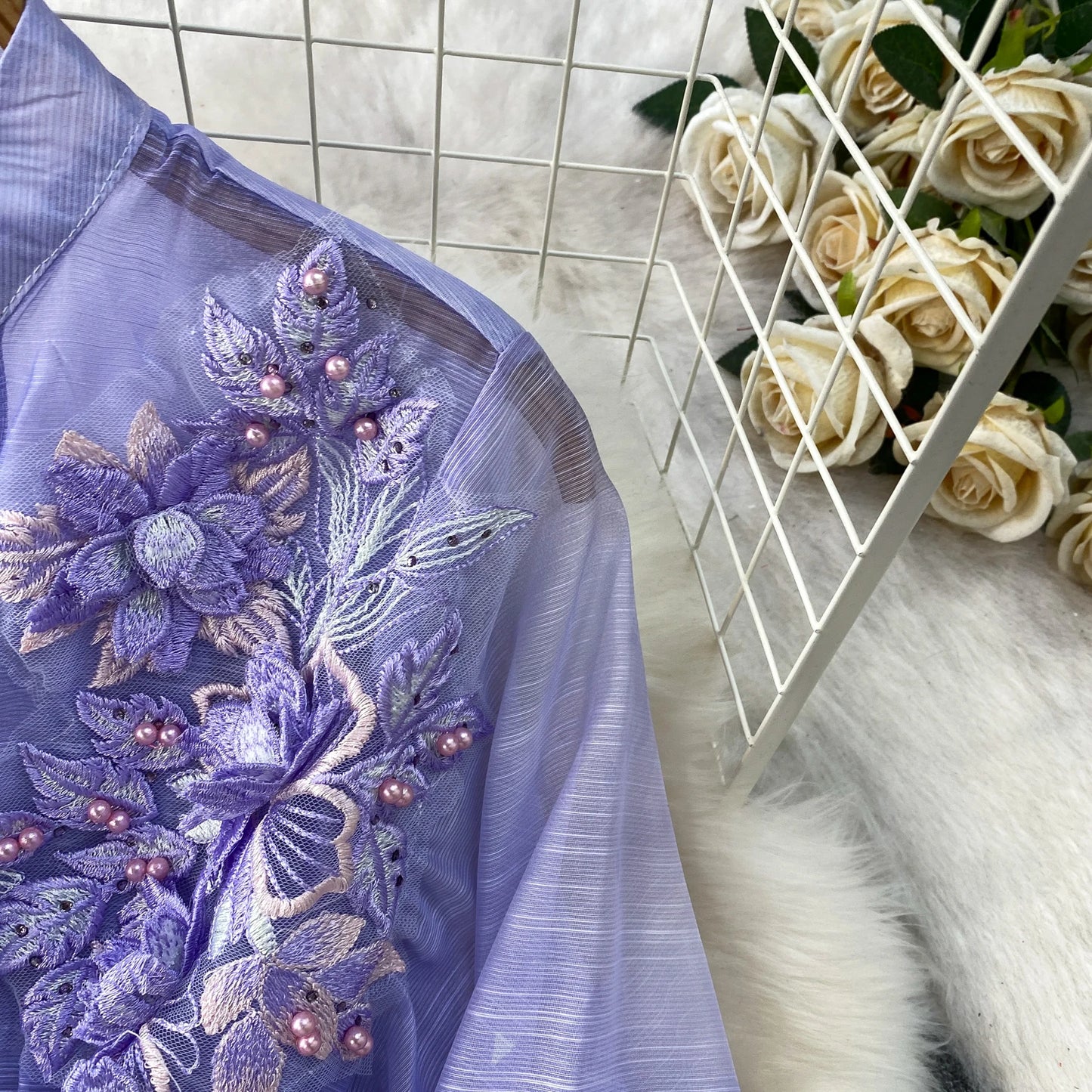 Elegant French Style round Neck Long Sleeve Dress Women's Spring Autumn Heavy Work Floral Embroidery A-Line Skirt Dress