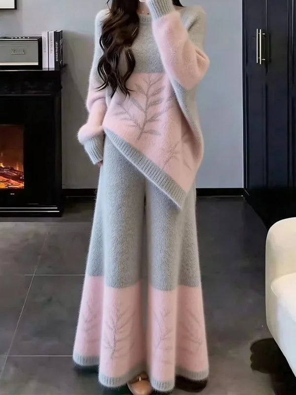 Elegant Soft Style Knit Sweater Skirt Set Women's Fashion Slimming High Waist A-Line Dress Casual Warm Long Sleeve round Neck