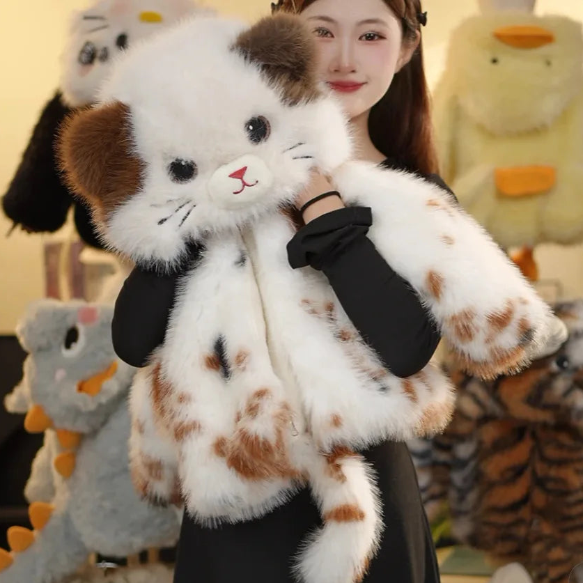 Thickened Winter Jacket For Girls Cute Cat Cartoon Faux Fur Coat Autumn Winter Hooded Outerwear Windproof Children Clothing