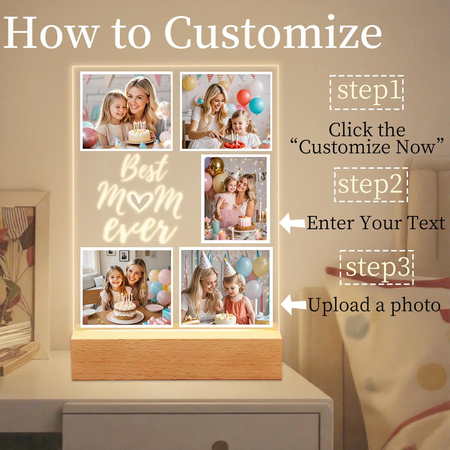 Personalized Acrylic Photo Night Light for Mom — Custom LED Frame