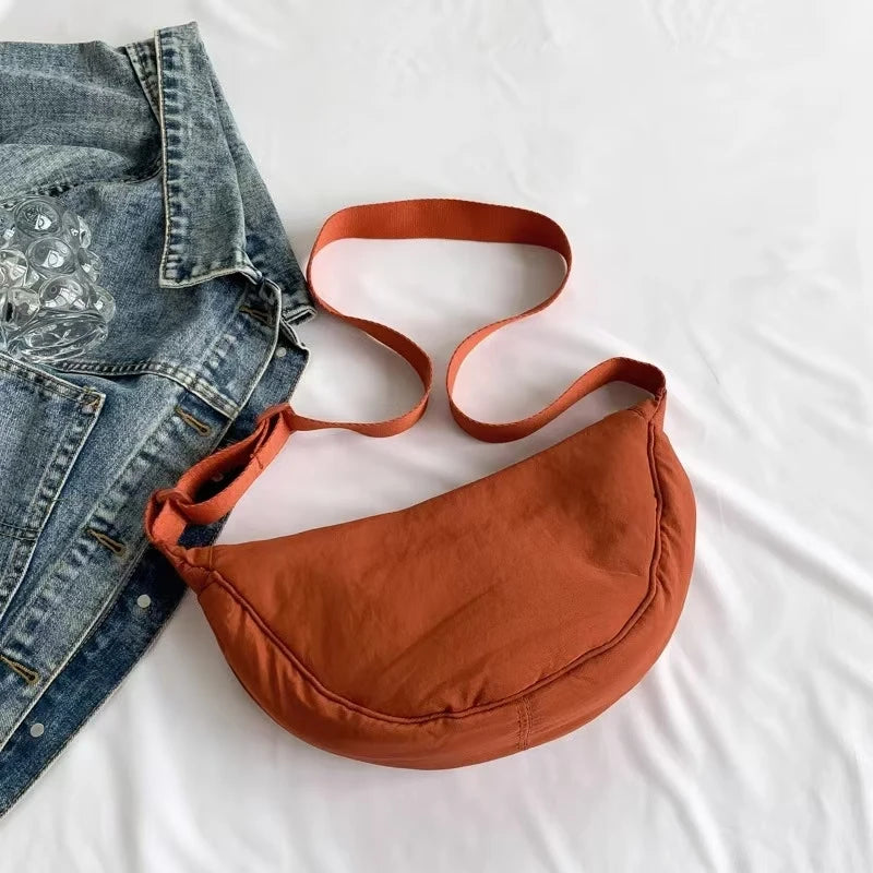 Japanese Style Dumpling Shape Adjustable Lightweight Single Shoulder Bag Underarm Bag Casual Simple Style Unisex Bag