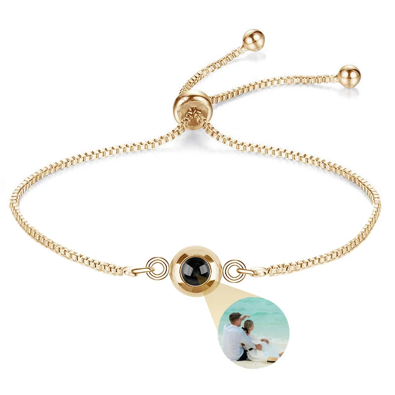 Custom Photo Bracelet Personalized Projection Bracelets with Picture Inside 100 Languages I Love You Stainless Steel Bracelet