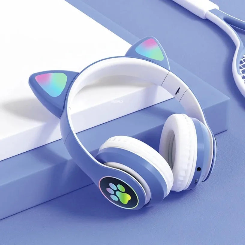 Cat Ears Bluetooth Headphones for Kids – Wireless LED Flash, Mic & TF Card Support
