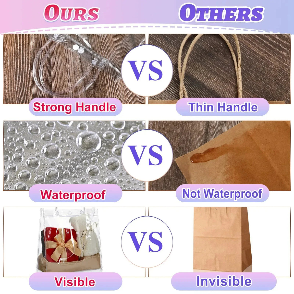Transparent PVC Gift Tote Bags with Handle — Clear Plastic Packaging Bags