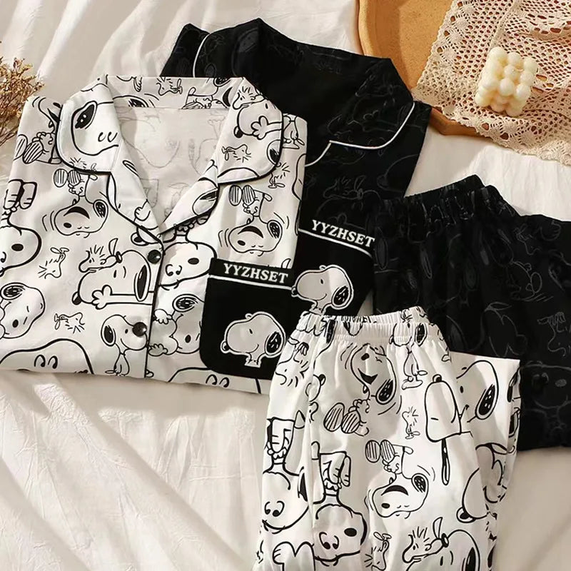 Snoopy Cartoon Pajamas Set — Soft Milk Silk Sleepwear for Men & Women