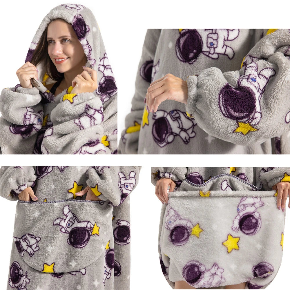 Cartoon Plush Wearable Blanket Hoodie for Adults