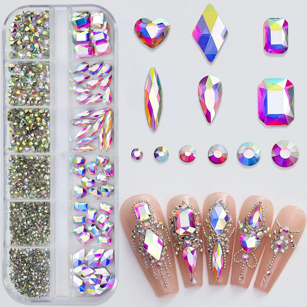 12grids Half Round Pearls Beads 3D Nail Charms 1.5/2/2.5/3/4/5mm White Flatback Pearls Nail Jewelry Nail Craft Pearl Rhinestones