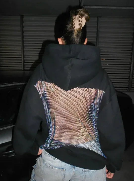 Women's Backless Lace Fleece Hoodie