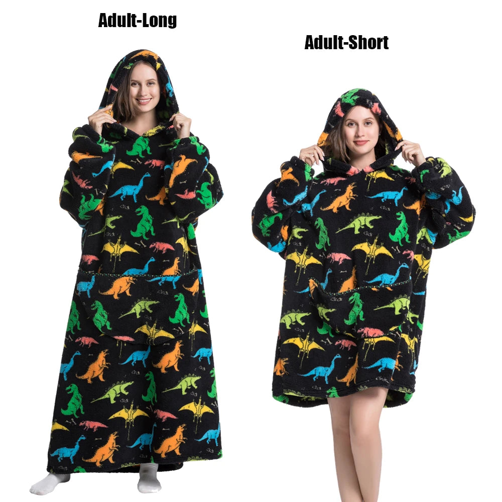 Cartoon Plush Wearable Blanket Hoodie for Adults