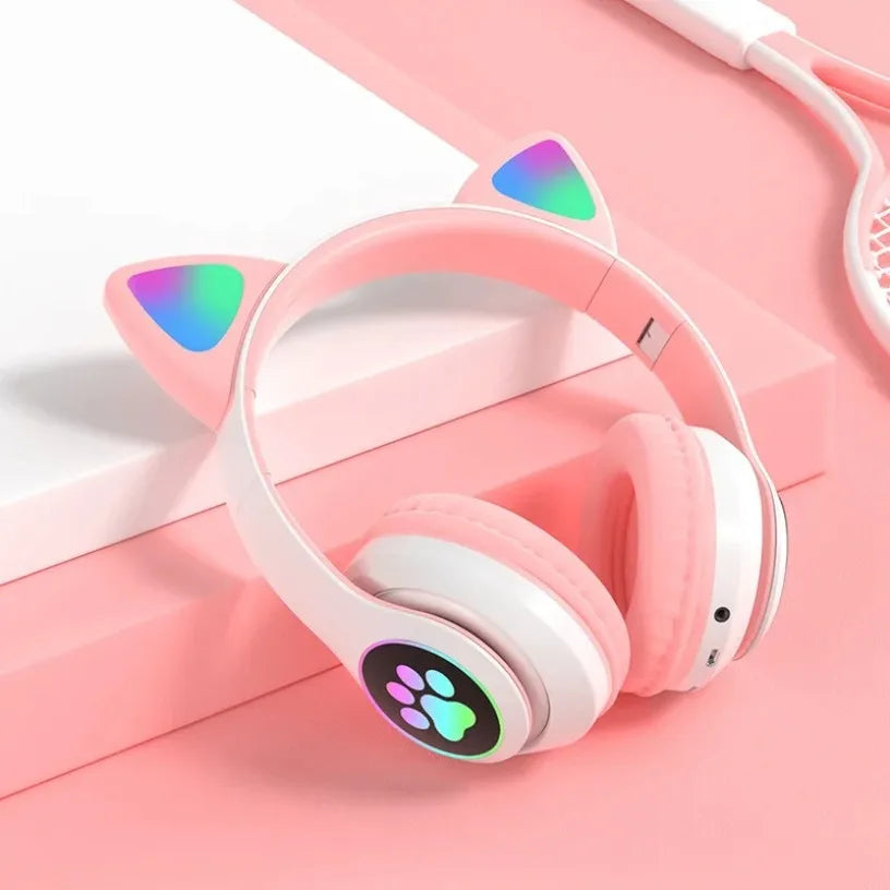 Cat Ears Bluetooth Headphones for Kids – Wireless LED Flash, Mic & TF Card Support