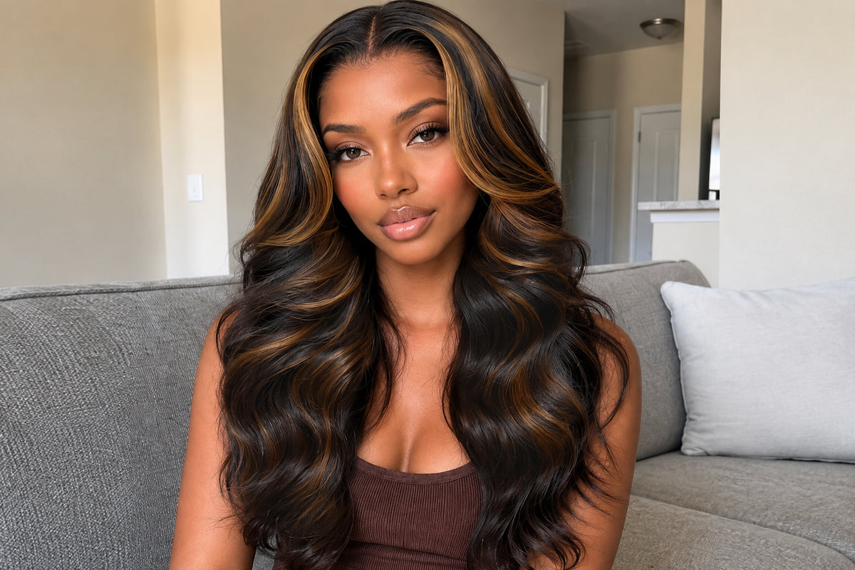 Golden Brown Highlights Body Wave 7x5 Glueless Lace Wig