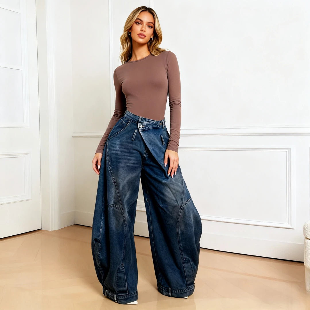 Women's Vintage Wide Leg Denim Jeans — Punk Streetwear Distressed