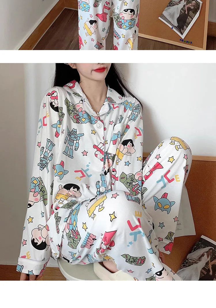 Cute Crayon Shin-Chan Pajamas Two-Piece Set — Women's Cartoon Loungewear