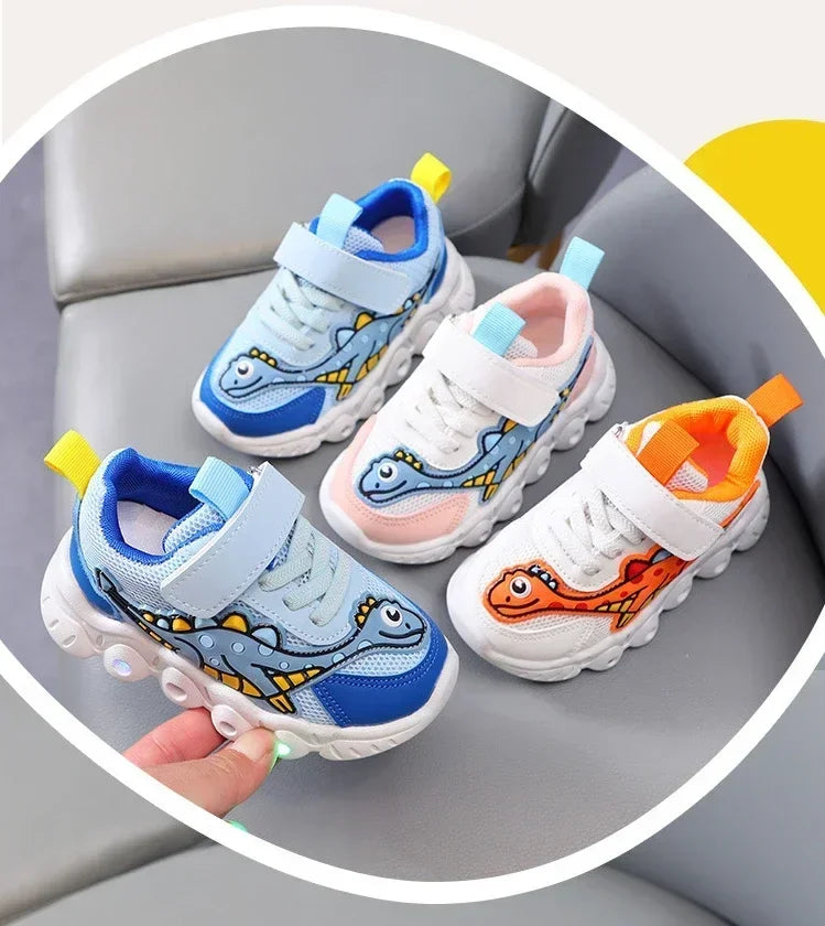 LED Children Cute Cartoon Boys Casual Sneaker for Children Shoes Girl Mesh Breathable Lighting Shoes Baby Illuminated Shoe